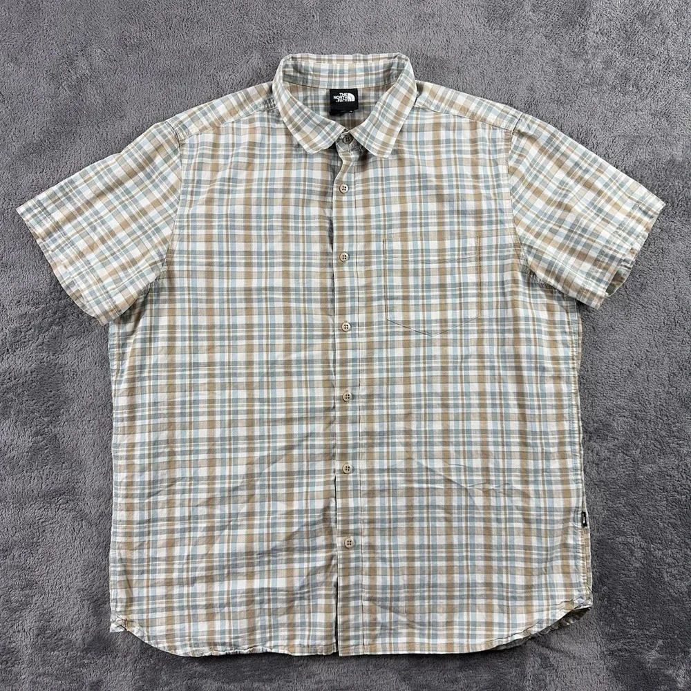 The North‎ Face Shirt Mens XL Plaid Short Sleeve Button Up Casual Camp Outdoor